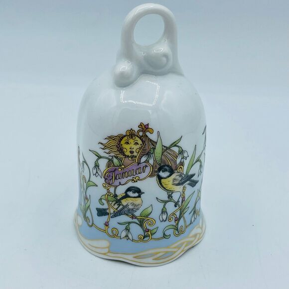 Vintage German Hutschenreuther Porcelain Bell Januar Germany Signed Birds & Sun - Picture 1 of 8